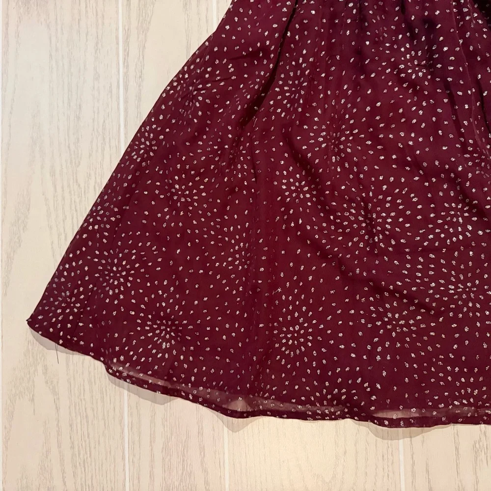 Trixxi Girl Burgundy Gold Dot Party Dress Size 8‎ Puff Sleeve Holiday NEW